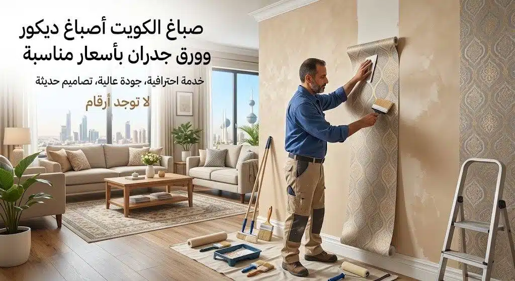 صباغ الكويت — تنفيذ دهان ديكور حديث على جدار داخلي